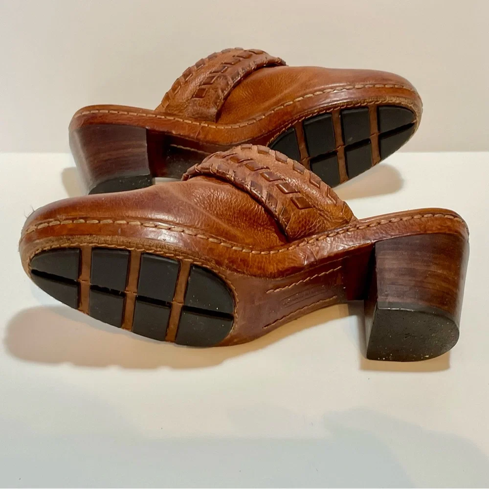Frye Women's 9 Brown Leather Candy Lace Heeled Clogs - Picture 8 of 12